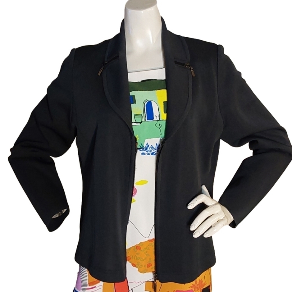 EXCLUSIVE MISOOK KNIT WOMEN'S ZIPPER UP SHORT‎ CHARCOAL JACKET SIZE LARGE
